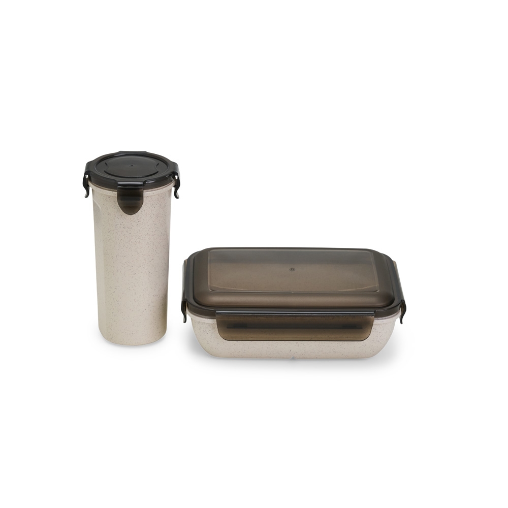Kit Copo e Marmita Fibra de Bambu BEGE