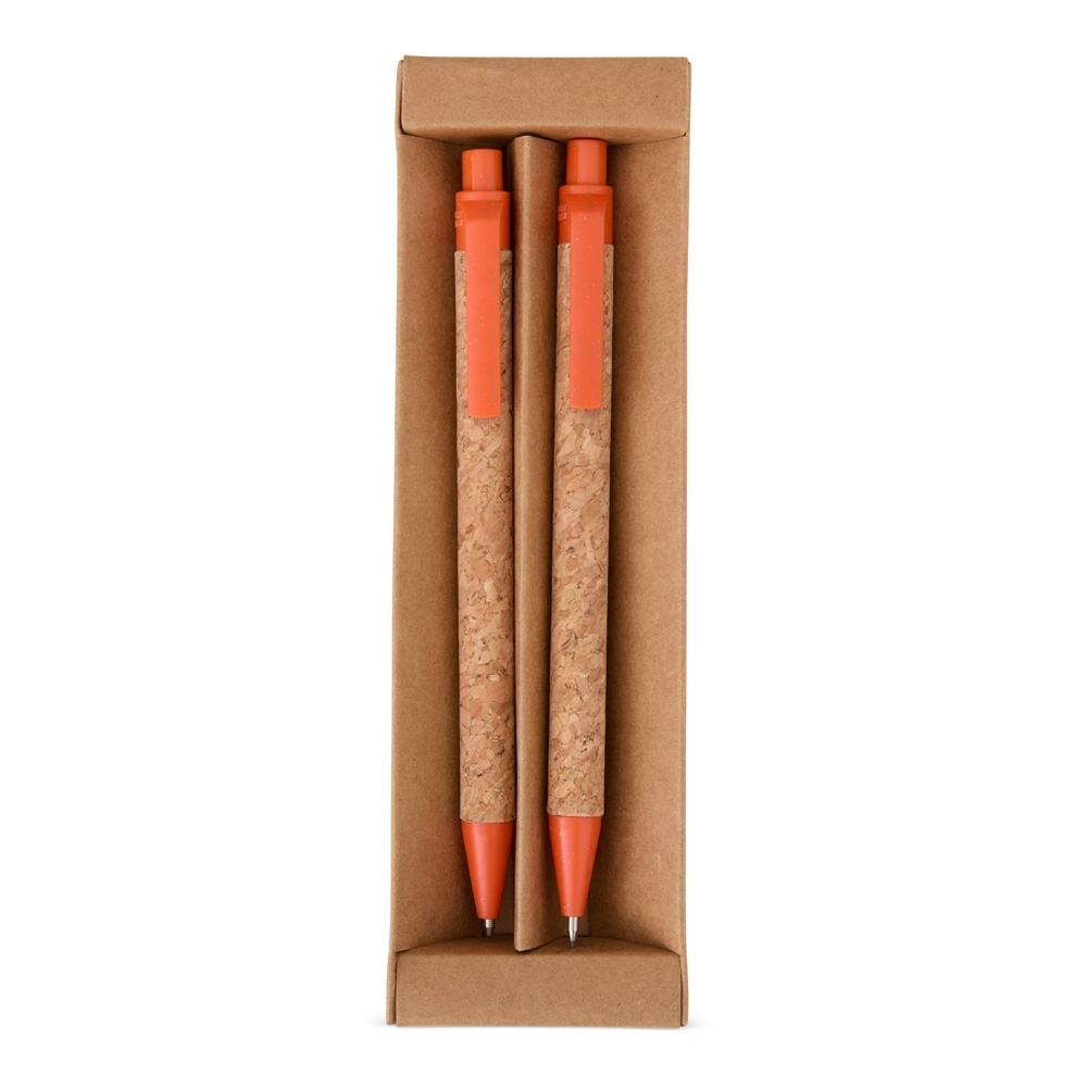 Kit Ecologico Caneta e Lapiseira Cortica LARANJA